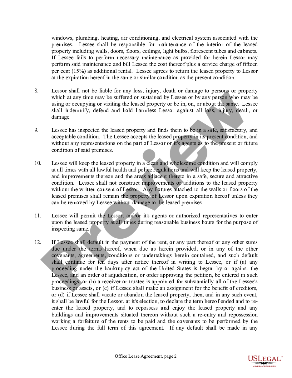 page 1 Office Lease Agreement preview
