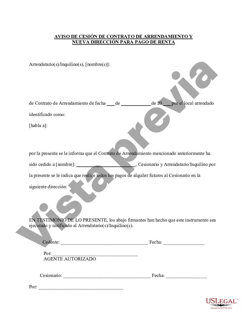 Get Cesión de Arrendamiento del Arrendador con Aviso de Cesión Preview Cesión de Arrendamiento del Arrendador con Aviso de Cesión