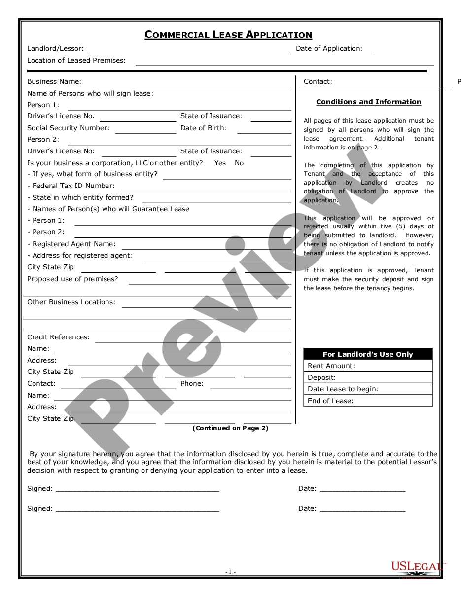 form Commercial Rental Lease Application Questionnaire preview