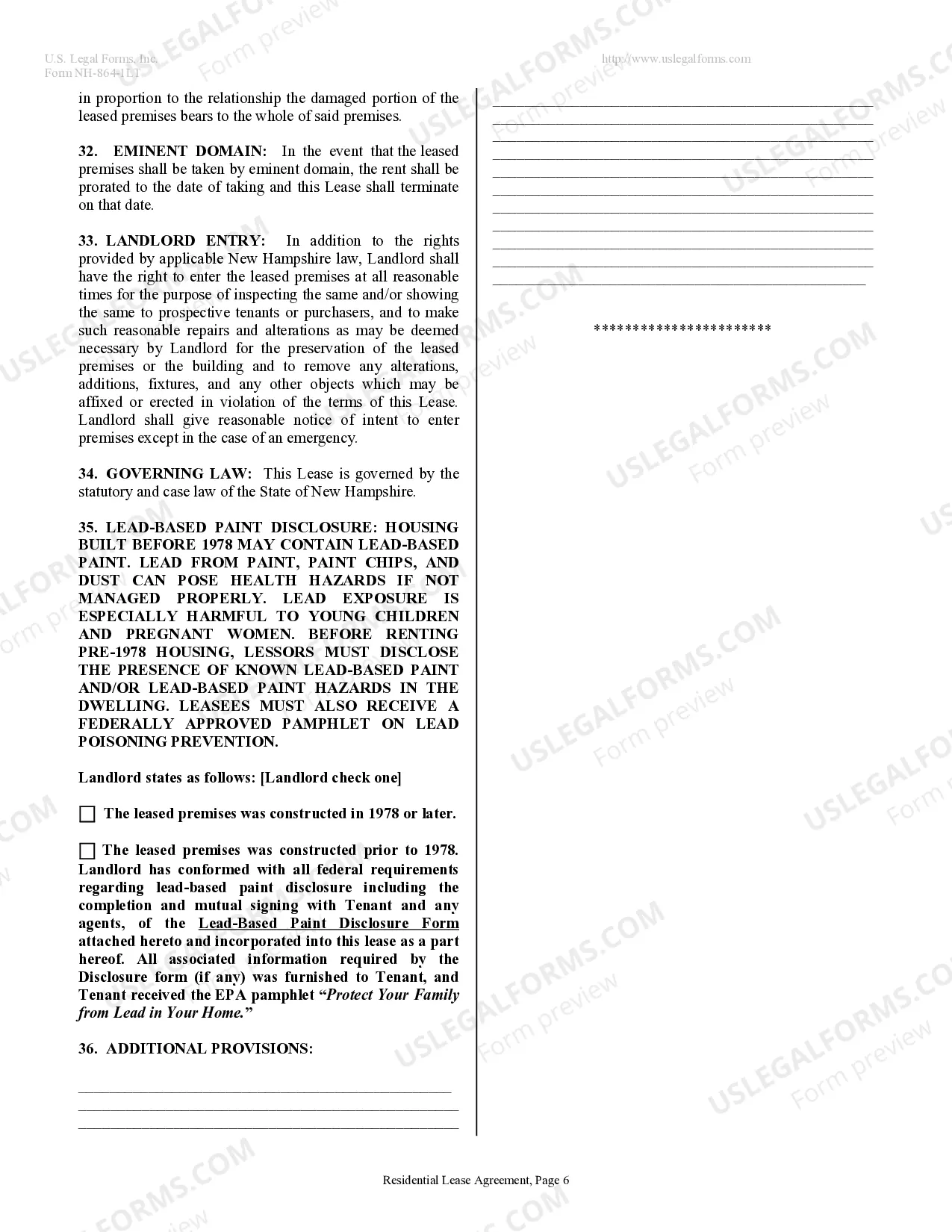 Preview Residential Lease or Rental Agreement for Month to Month