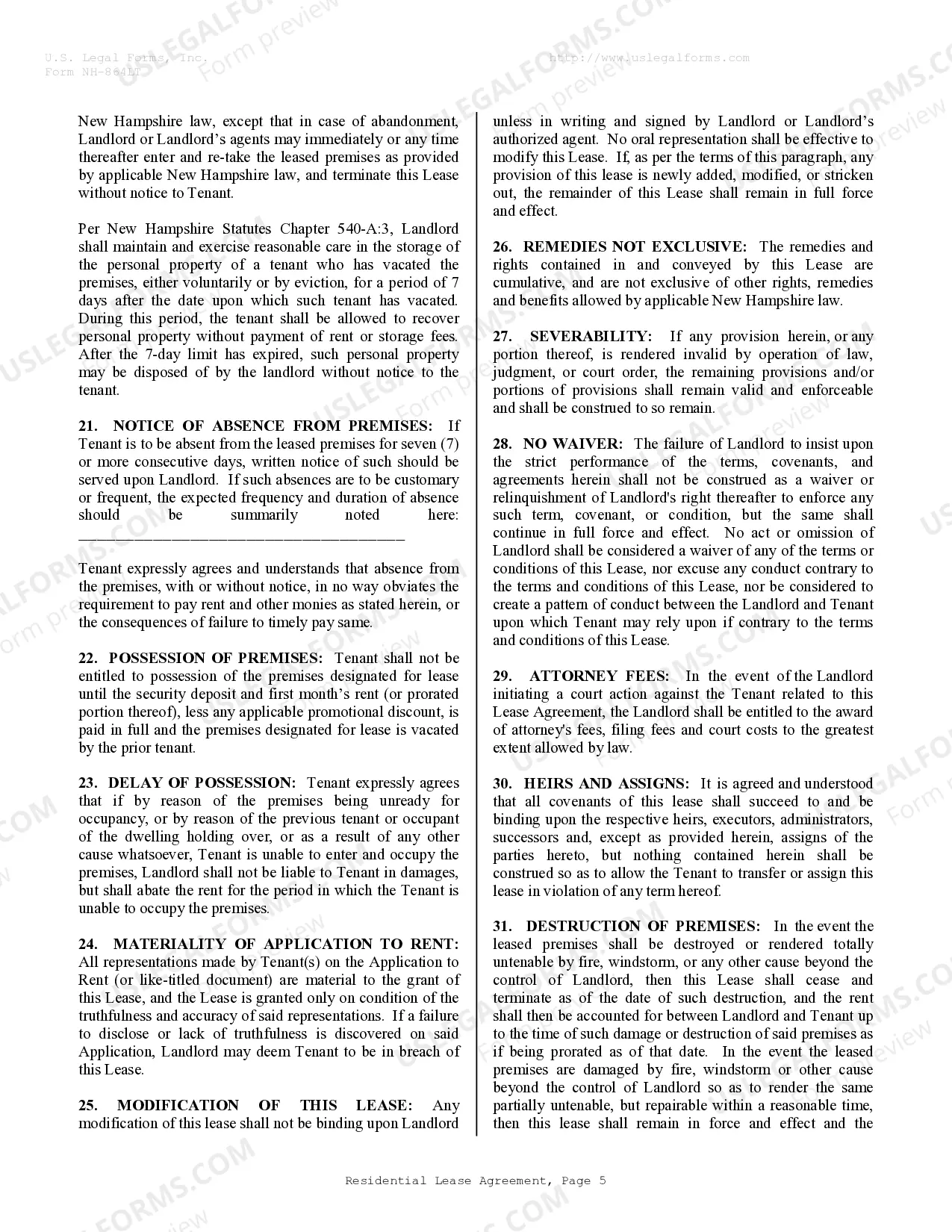 Preview Residential Rental Lease Agreement