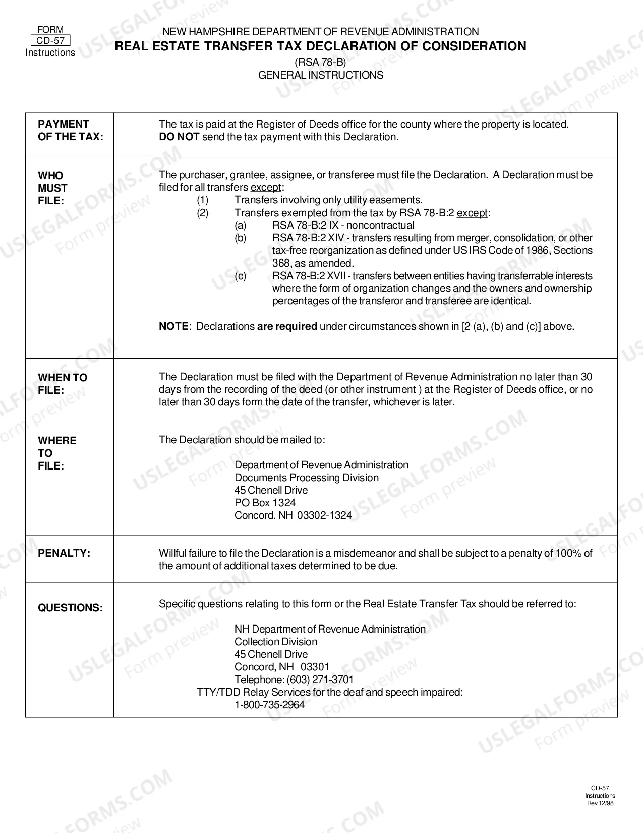 Preview New Hampshire Real Estate Transfer Tax Declaration