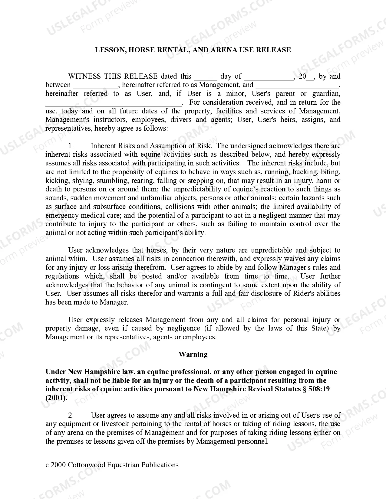 Preview New Hampshire Horse Equine Forms Package