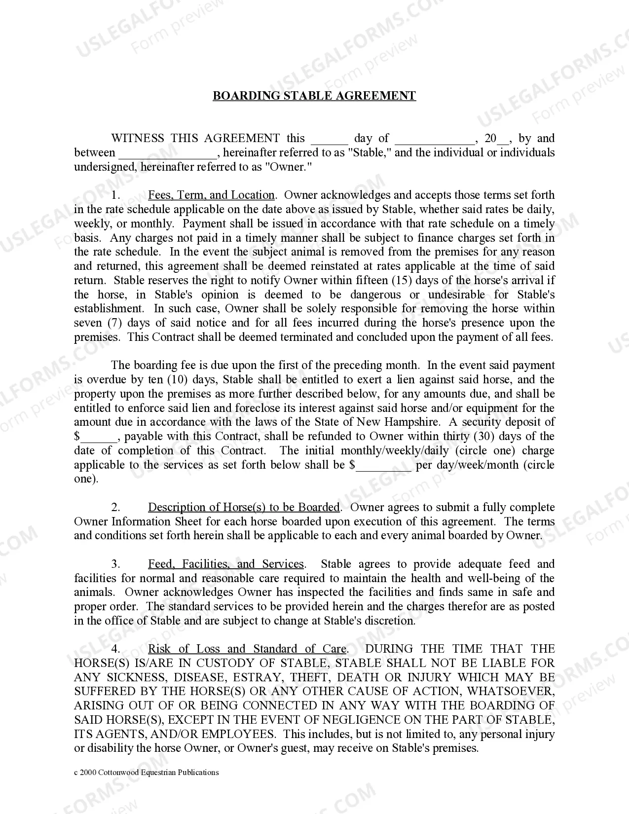 Preview New Hampshire Horse Equine Forms Package