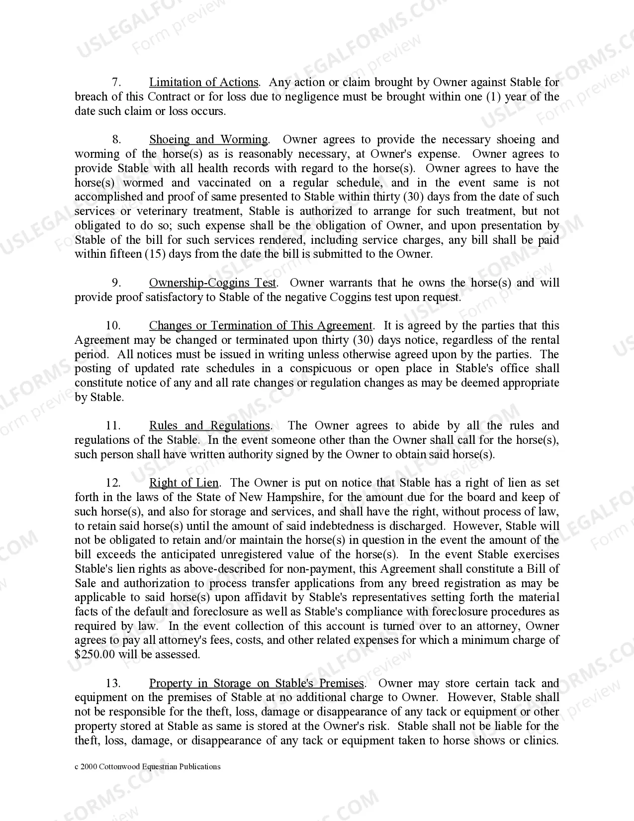 Preview New Hampshire Horse Equine Forms Package