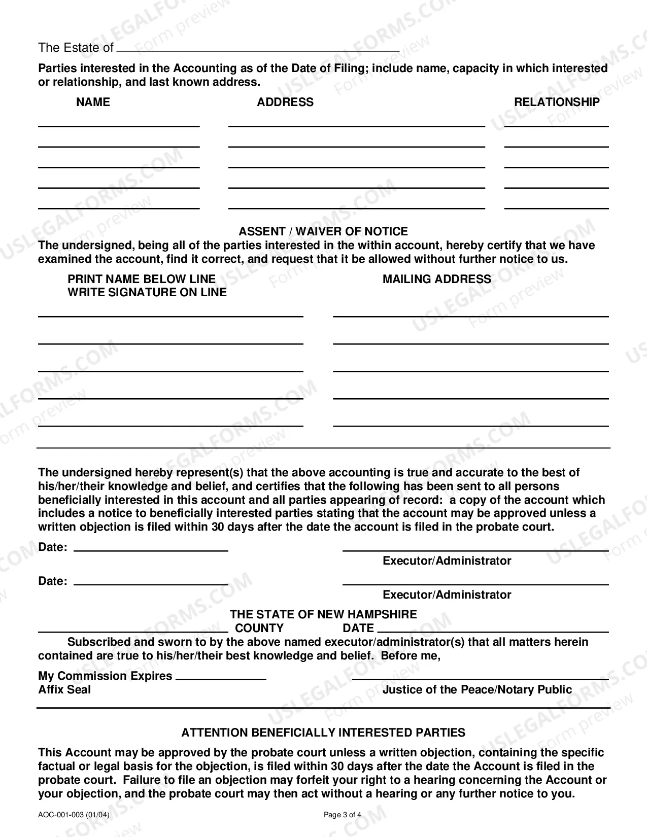 Preview Executor's / Administrator's Accounting