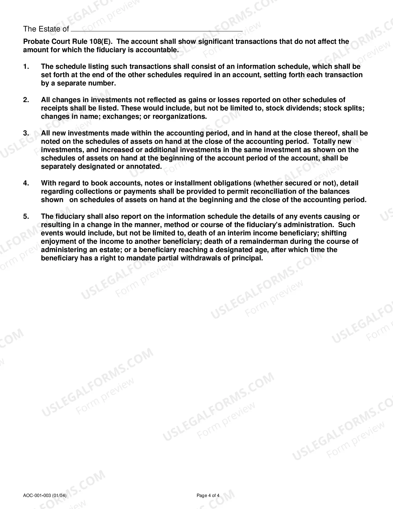 Preview Executor's / Administrator's Accounting