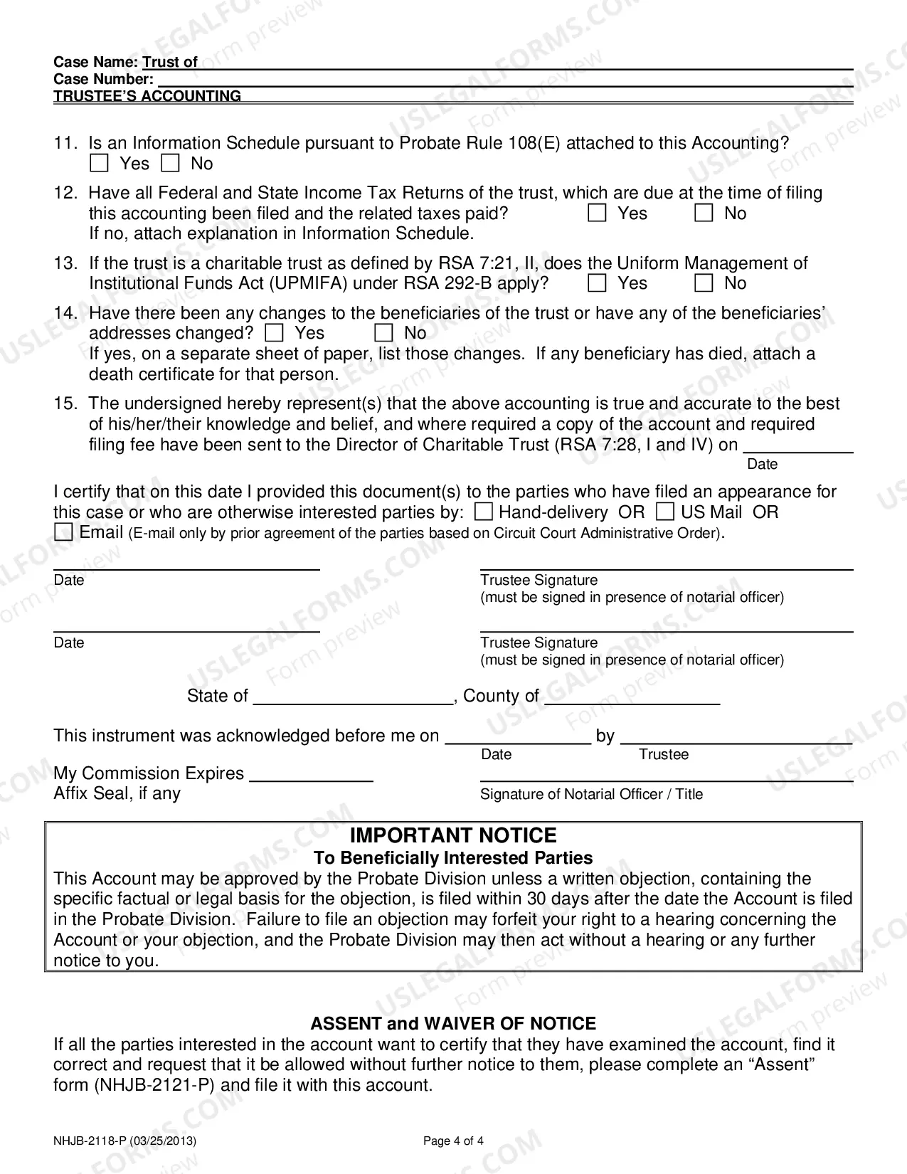 Preview Trustee's Accounting