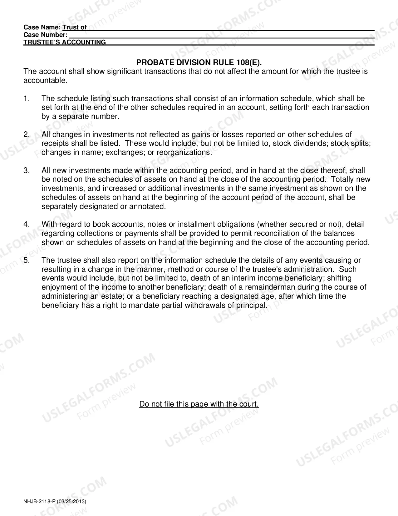 Preview Trustee's Accounting