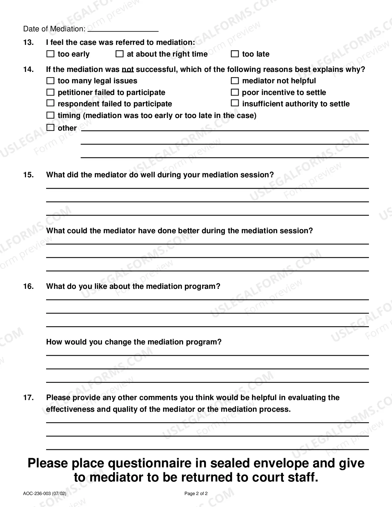 Preview Mediation Questionnaire