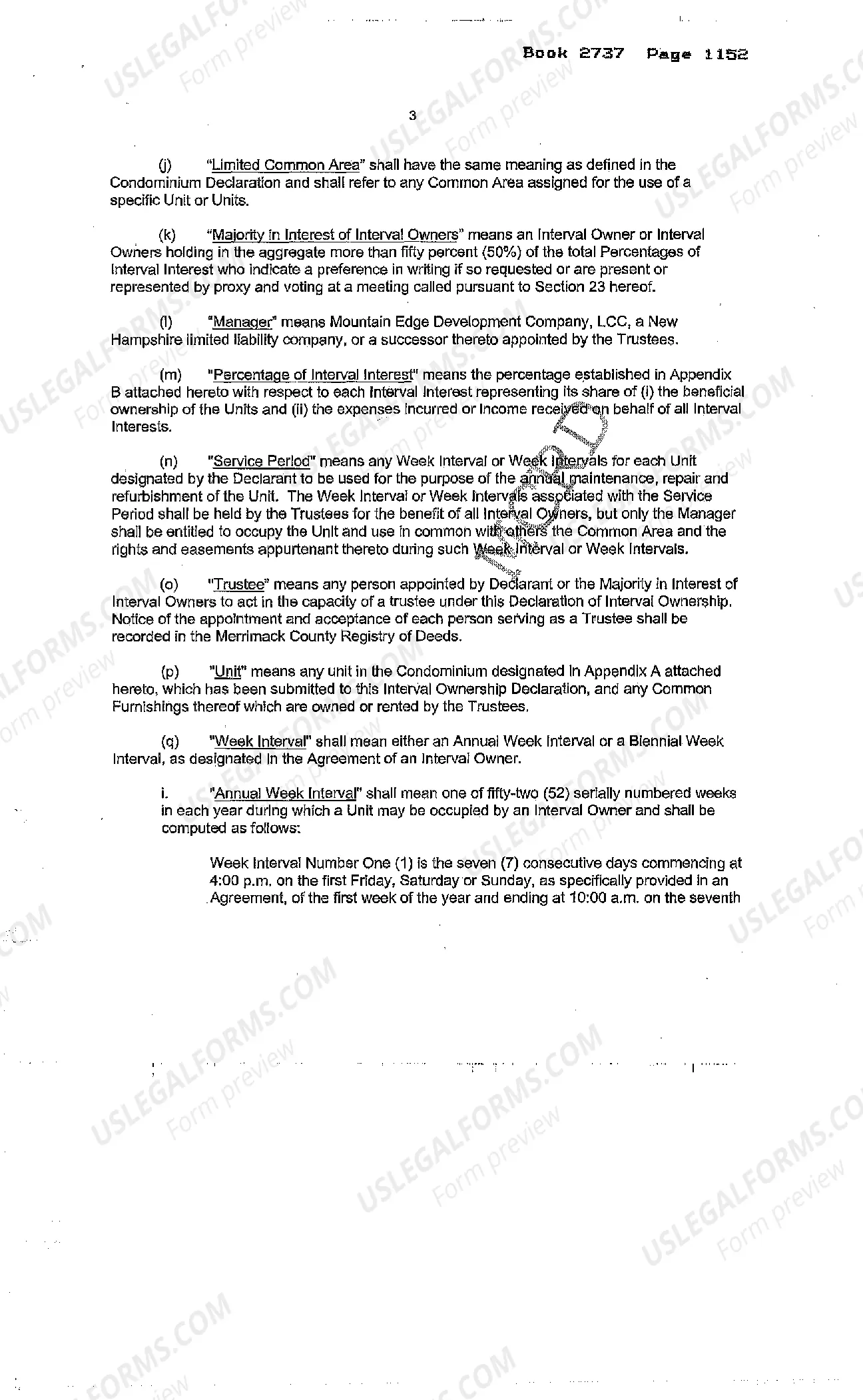 Preview Declaration of Interval Ownership and Trust of a Resort