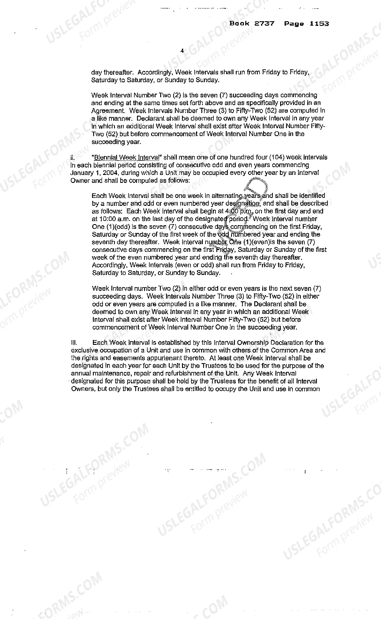 Preview Declaration of Interval Ownership and Trust of a Resort