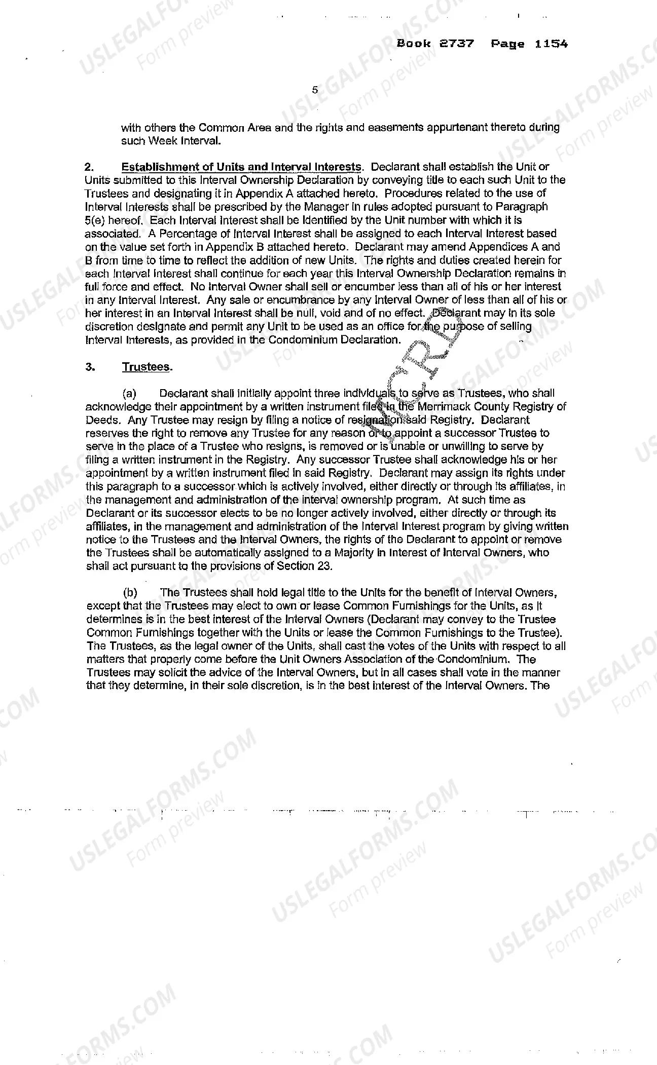 Preview Declaration of Interval Ownership and Trust of a Resort