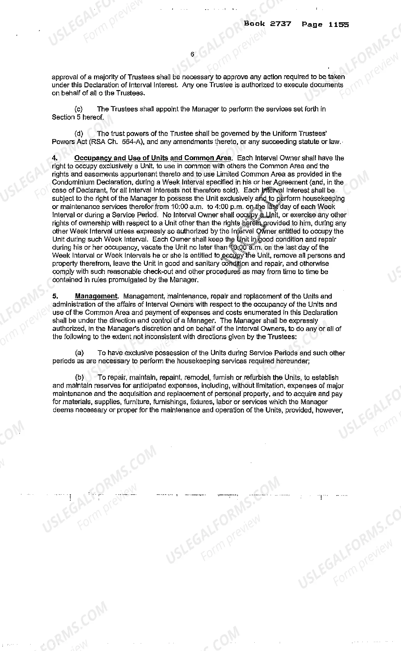 Preview Declaration of Interval Ownership and Trust of a Resort