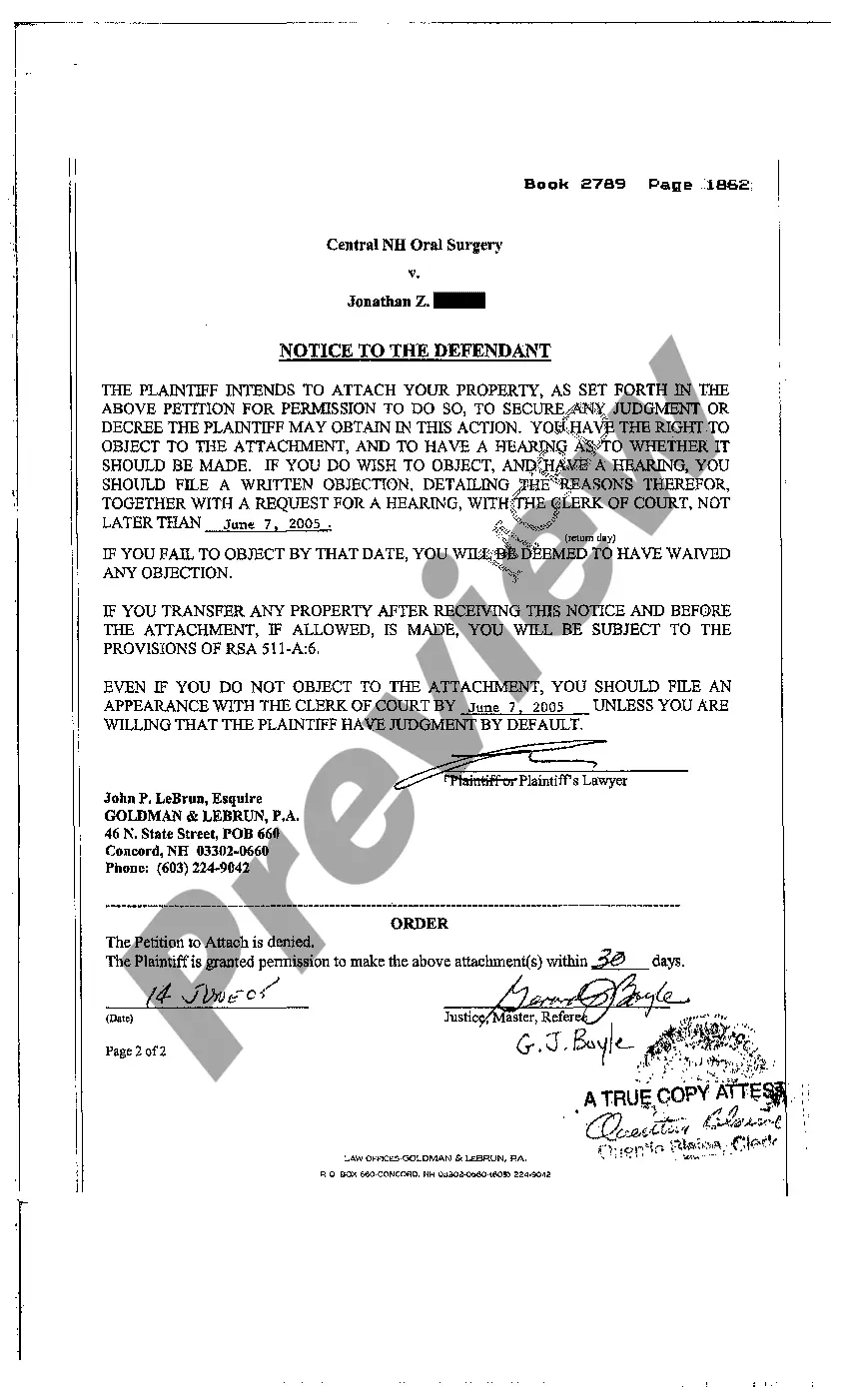 Preview Petition to Attach Property with Notice