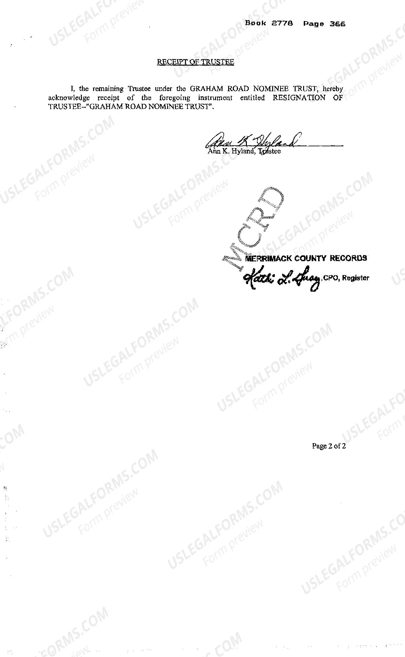 Preview Resignation of Trustee