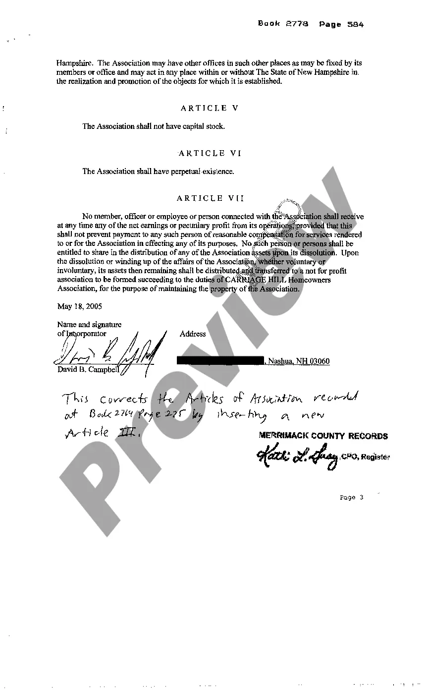 Preview Articles of Organization of Homeowners Association