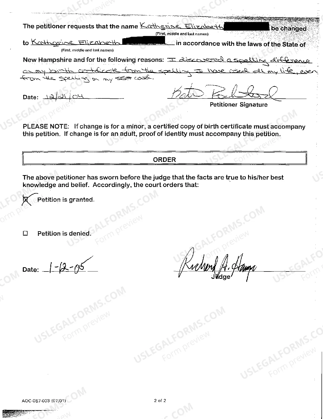 Preview A02 Petition for Change of Name for Adult