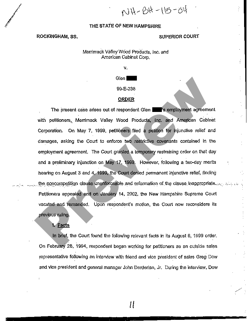 Manchester New Hampshire Order regarding Motion for Reconsideration and