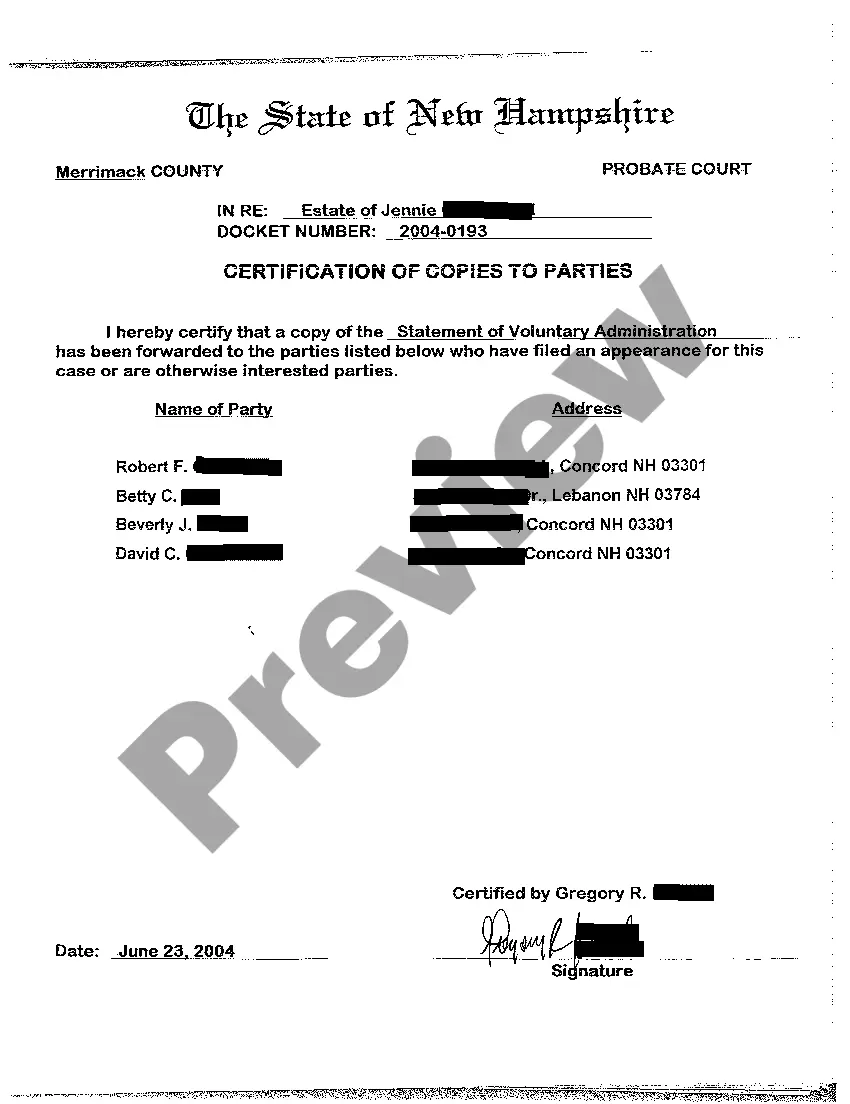 Preview A01 Statement of Voluntary Administration regarding Probate of Will