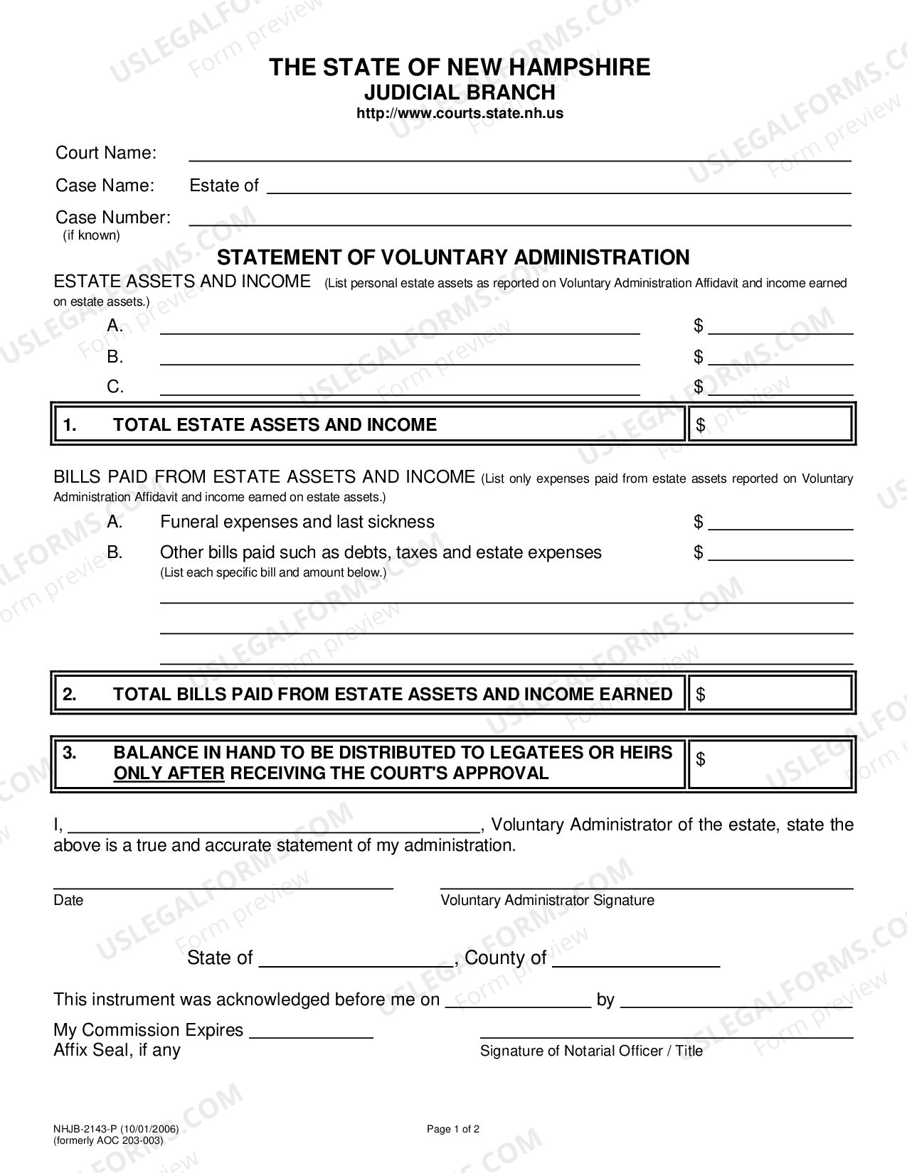 New Hampshire Statement of Voluntary Administration | US Legal Forms