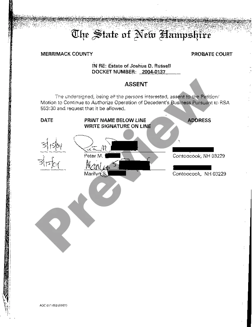 Preview A03 Petition Motion to Authorize Operation of Decedent's Business