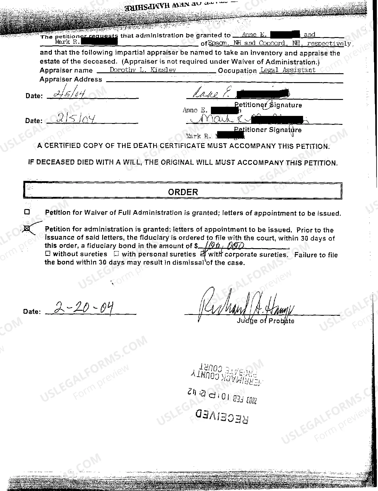 Preview A01 Petition for Estate Administration with Will