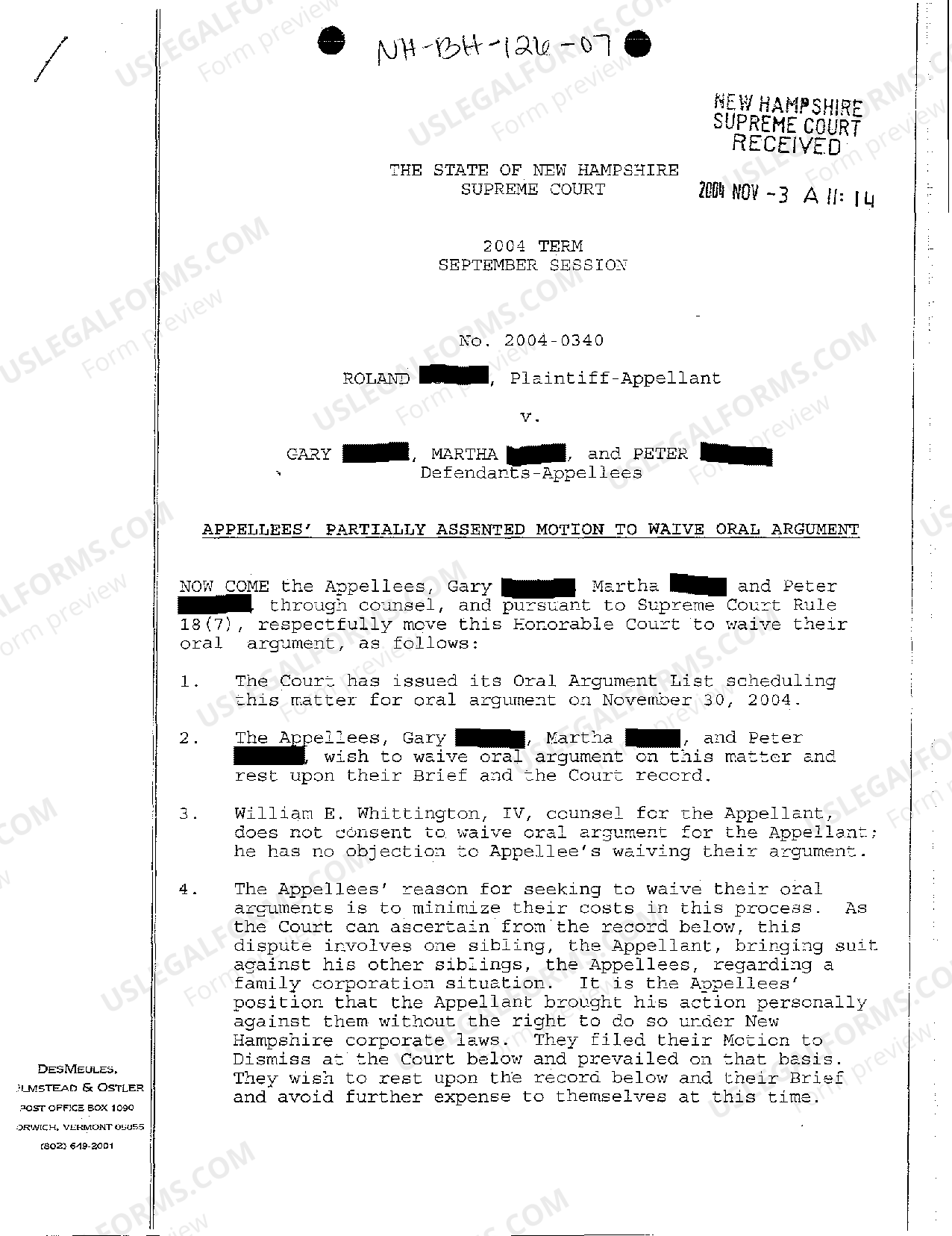 Manchester New Hampshire Appellees' Partially Assented Motion to Waive