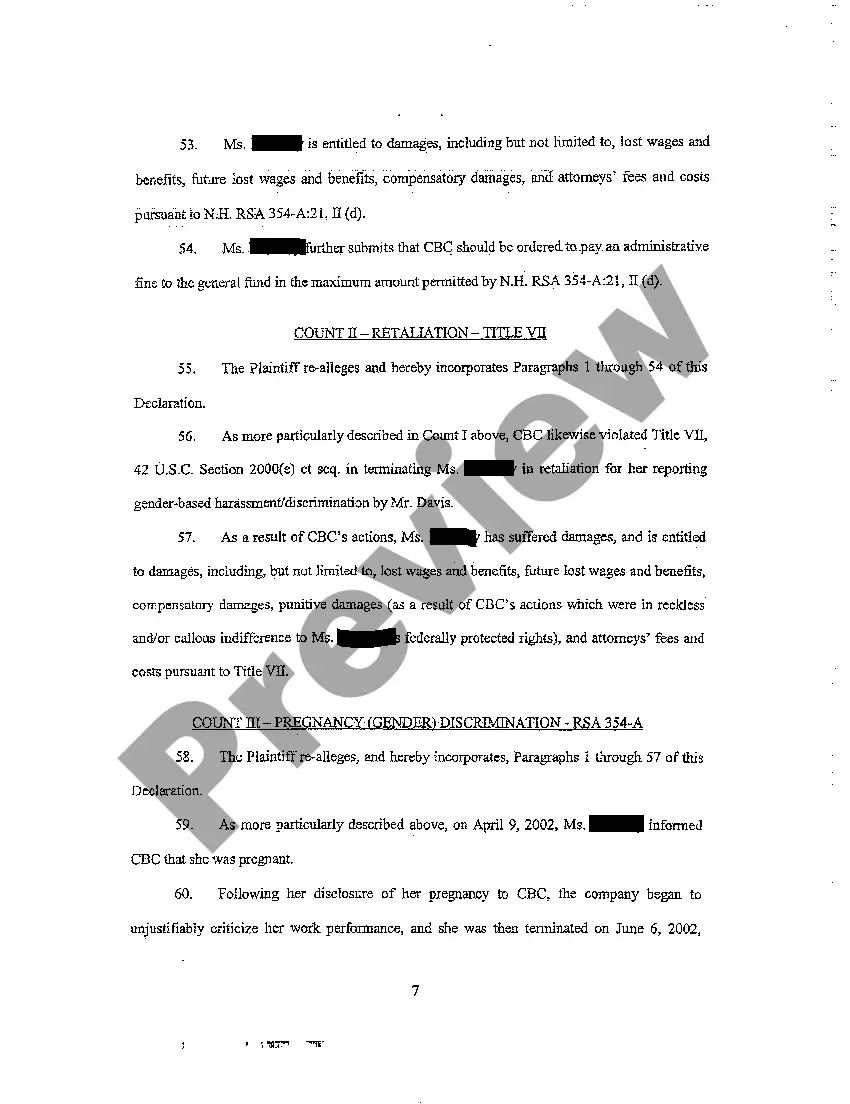 Preview A01 Declaration for Writ of Summons for Wrongful Termination and Employment Discrimination