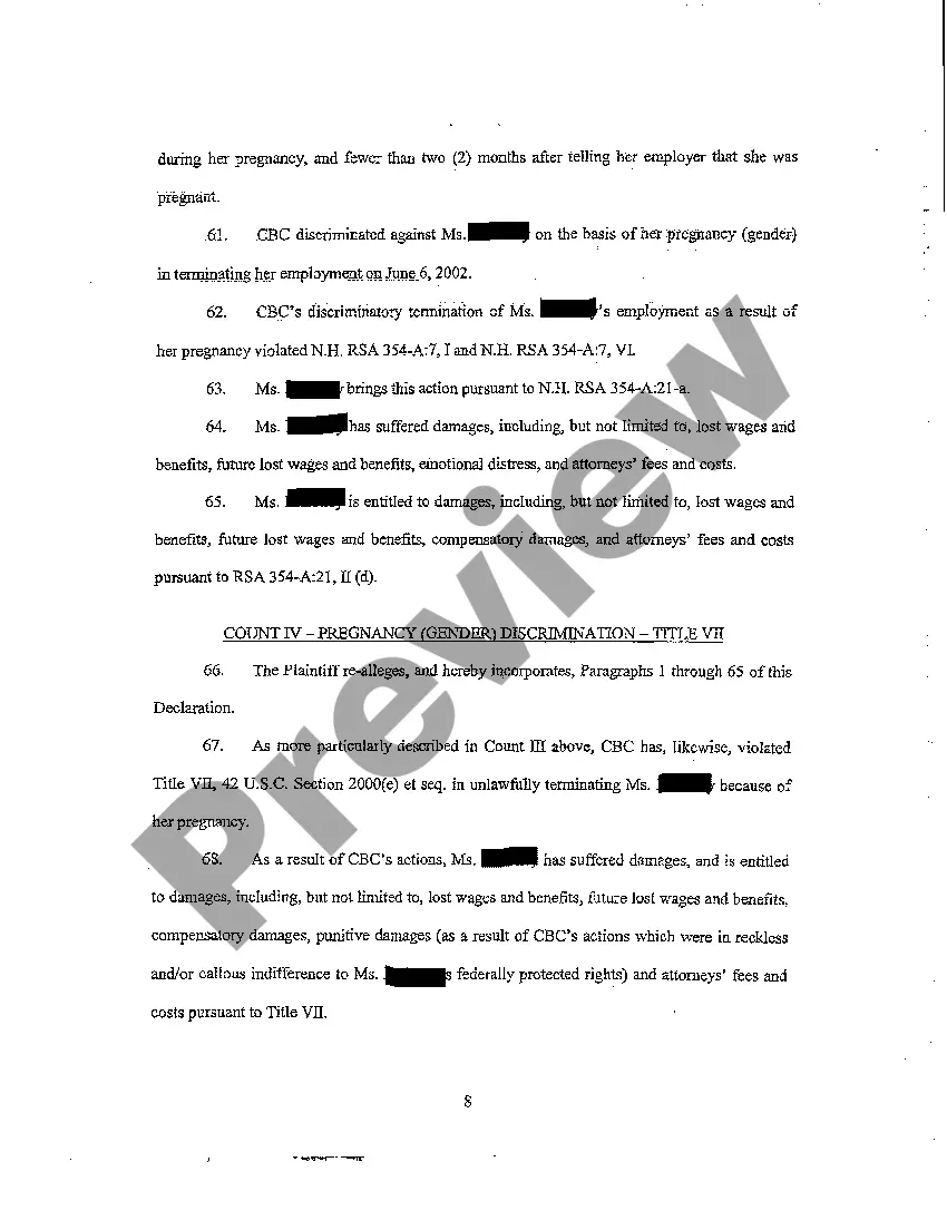 Preview A01 Declaration for Writ of Summons for Wrongful Termination and Employment Discrimination