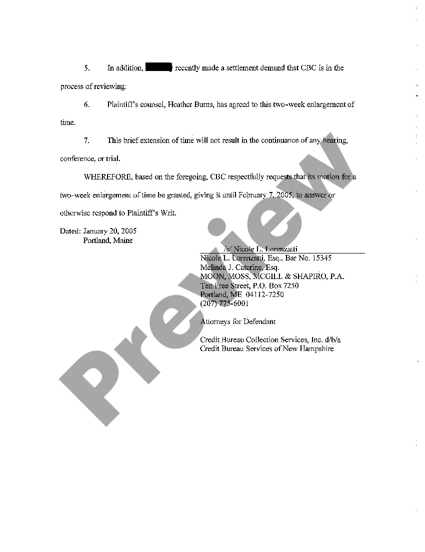 Preview A02 Defendant's Assented to Motion to Enlarge Time Within Which to Answer or Otherwise Respond to Plaintiff's Writ