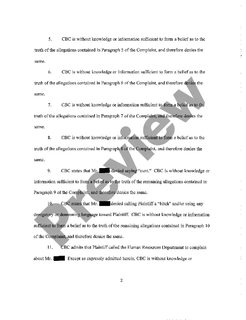 Get A05 Defendant's Answer to Complaint Preview A05 Defendant's Answer to Complaint