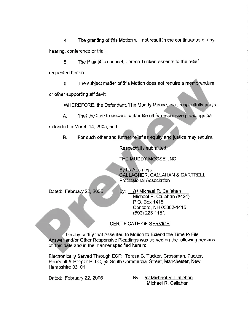 Preview A04 Assented to Motion to Extend the Time to File Answer and or Other Responsive Pleadings