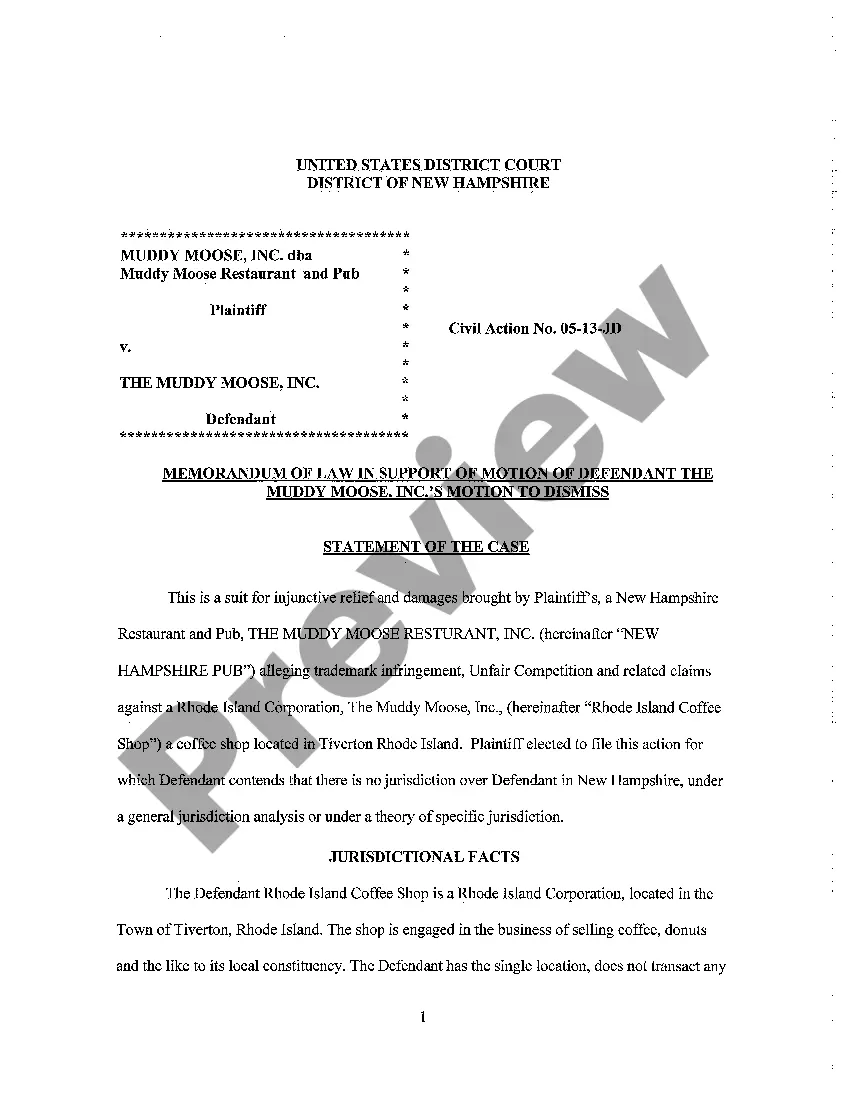 Preview A05 Defendant's Motion to Dismiss and Memorandum of Law in Support of Motion to Dismiss