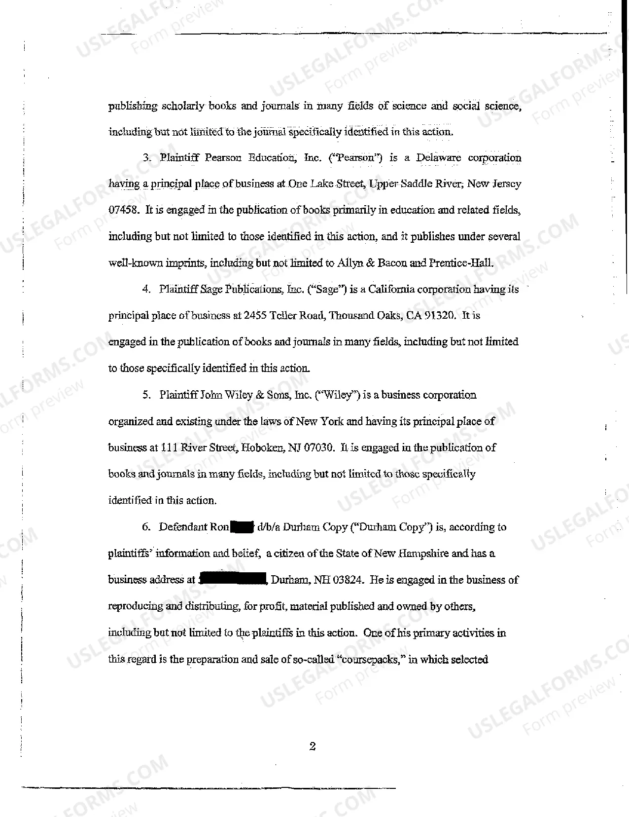 Preview A01 Complaint for Copyright Infringement in "Coursepacking"