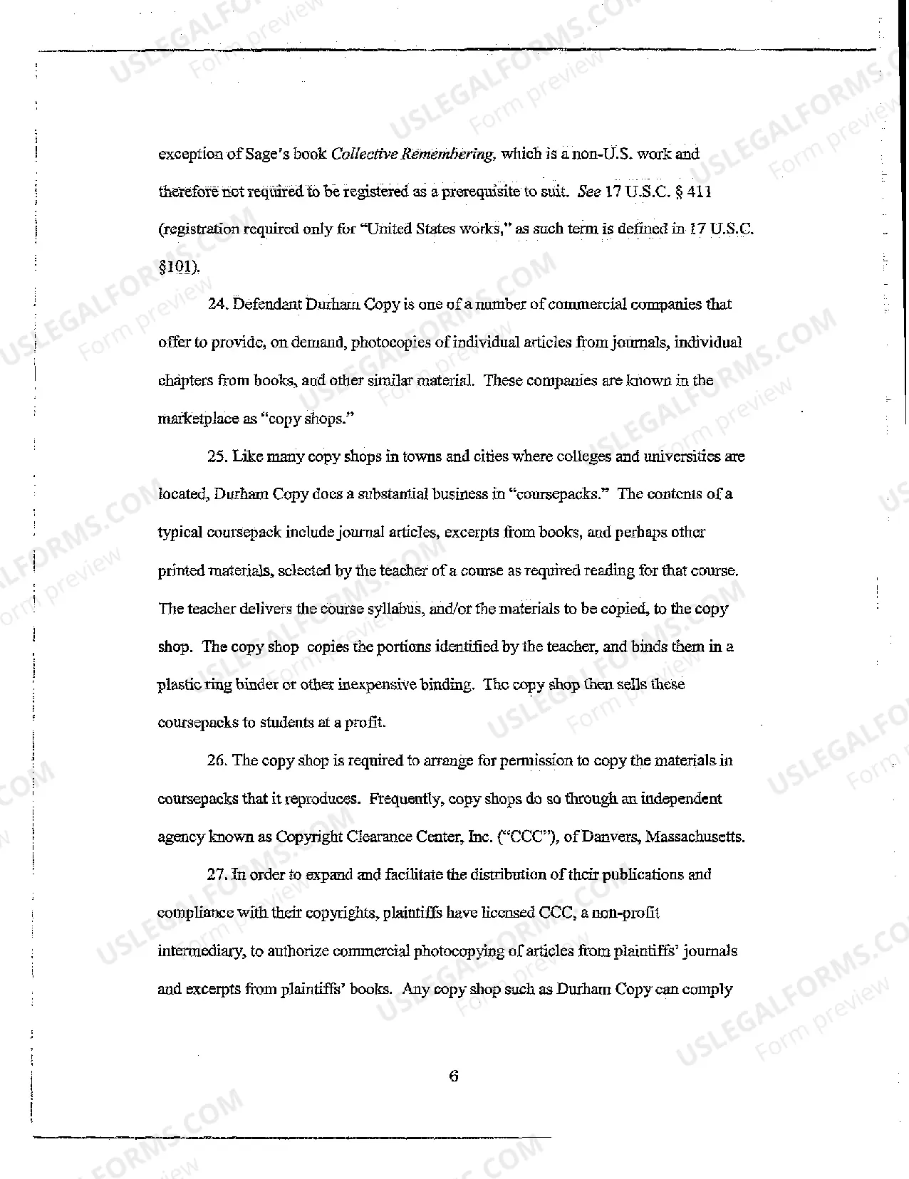 Preview A01 Complaint for Copyright Infringement in "Coursepacking"