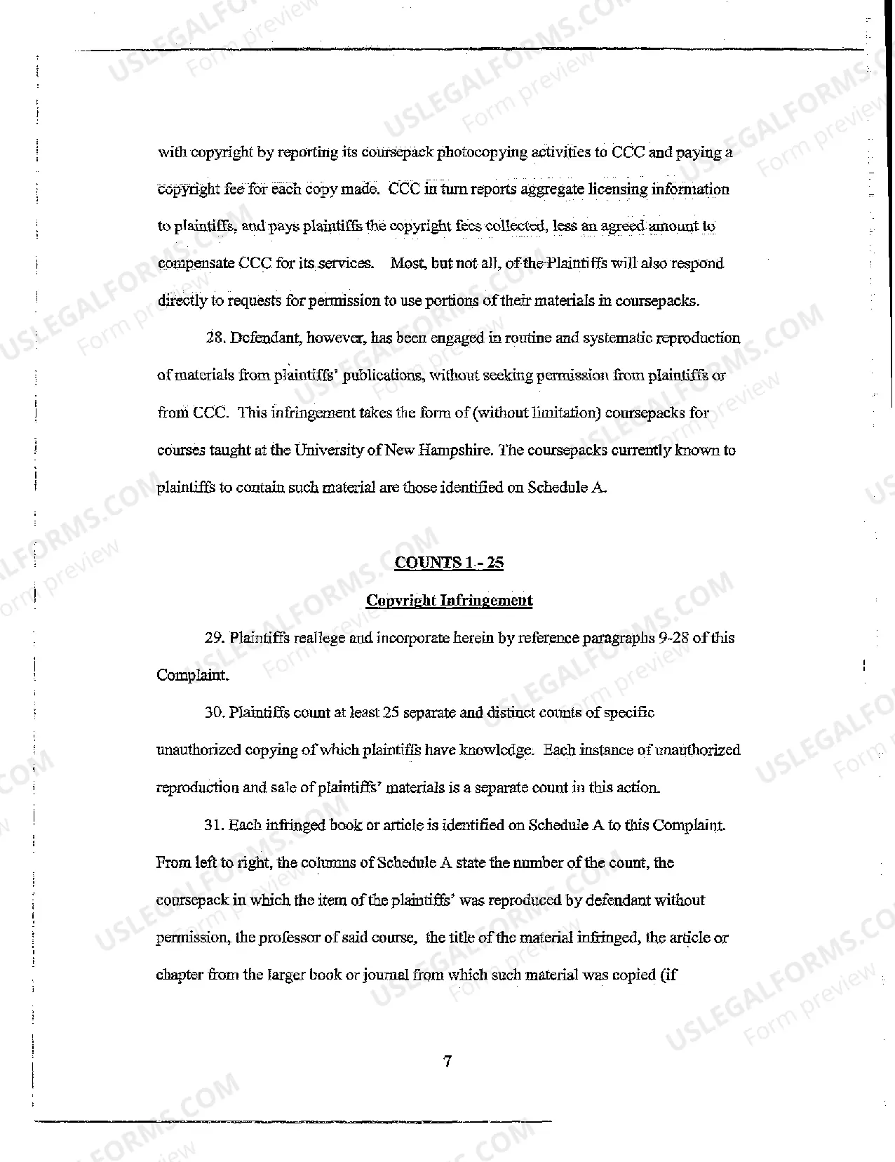 Preview A01 Complaint for Copyright Infringement in "Coursepacking"