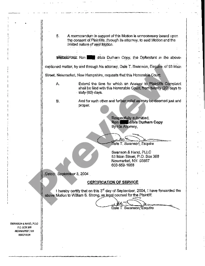 Preview A04 Further Assented-to Motion to Extend Time For Filing Answer