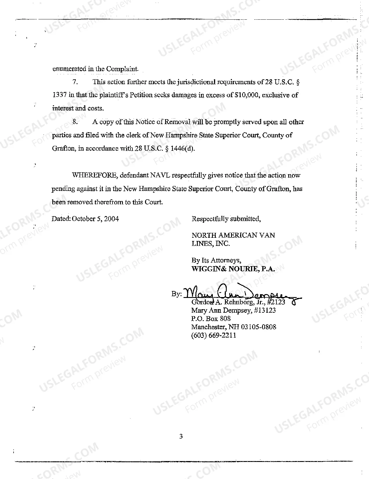 Preview A03 Notice of Removal by Defendants to United State District Court