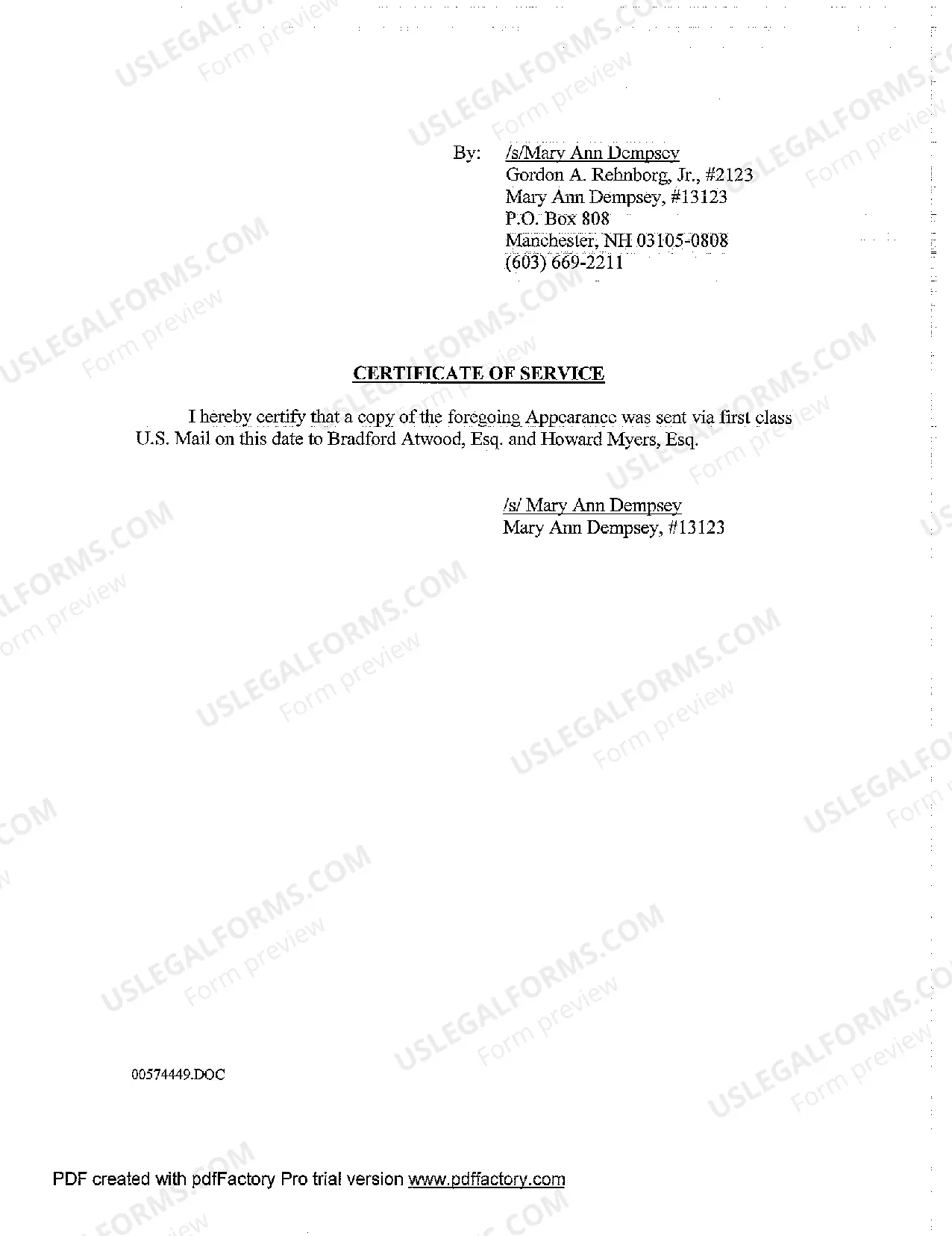 Preview A05 Entry of Appearance for Defendant's Counsel