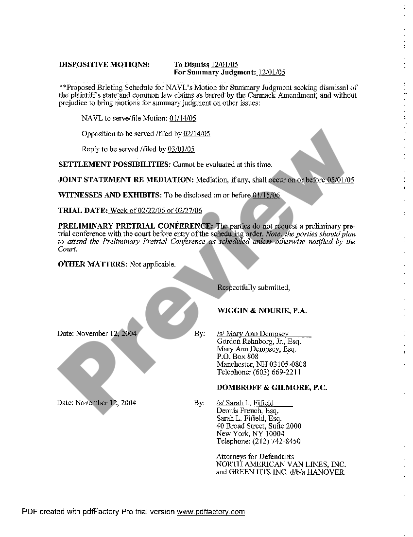 New Hampshire Rule 26 Joint Discovery Plan US Legal Forms