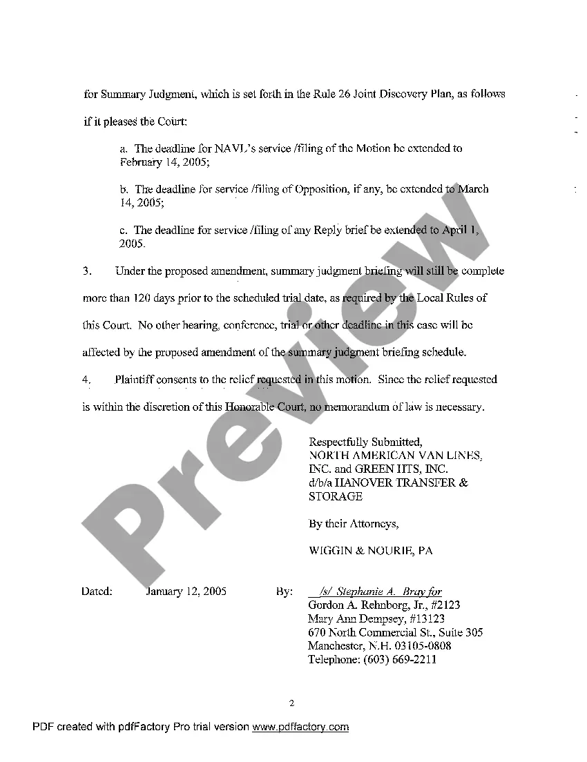 Preview A17 Assented-to Motion to Extend Time for Filing for Summary Judgment