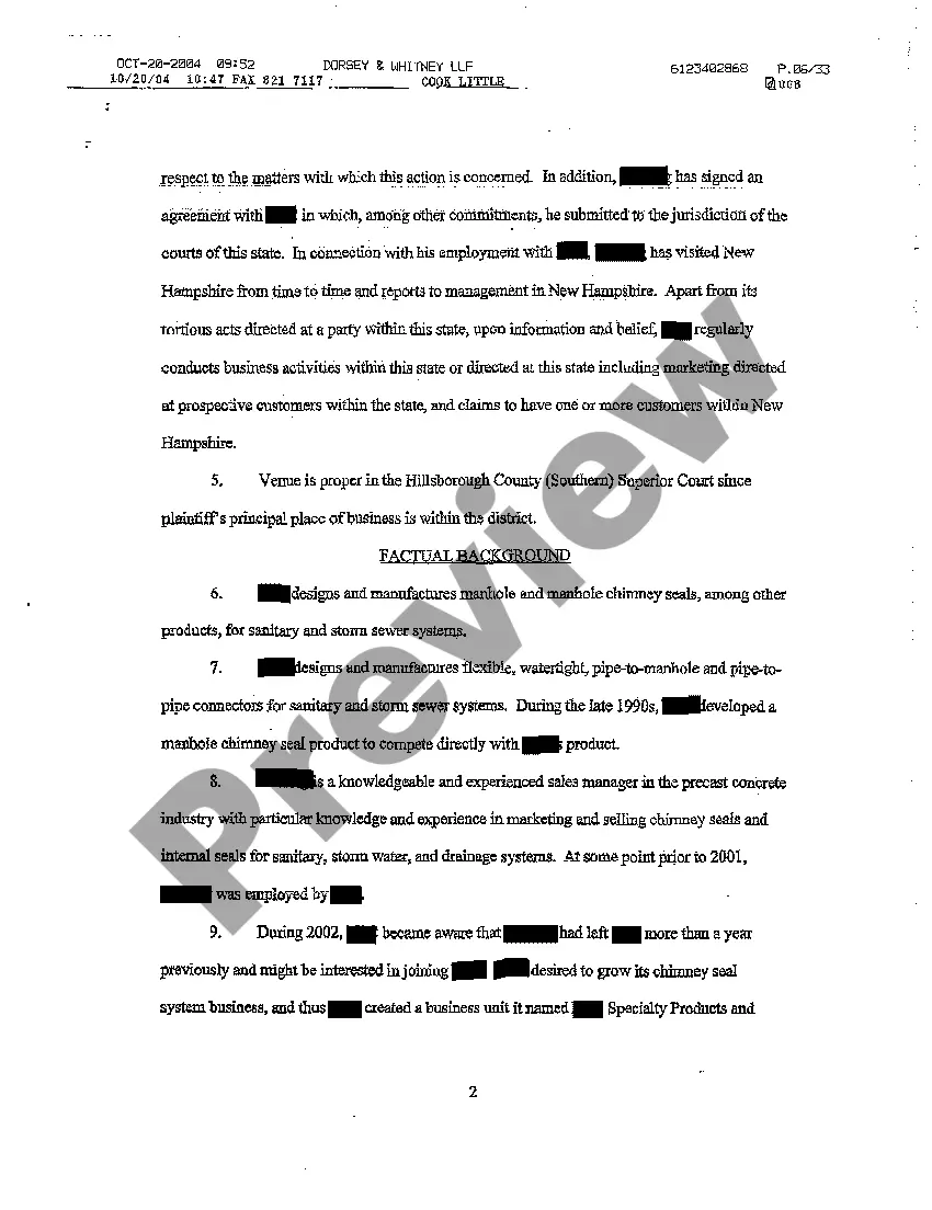 Preview A01 Verified Petition for Injunction for Breach of Noncompete and Trade Secrets Employment Contract