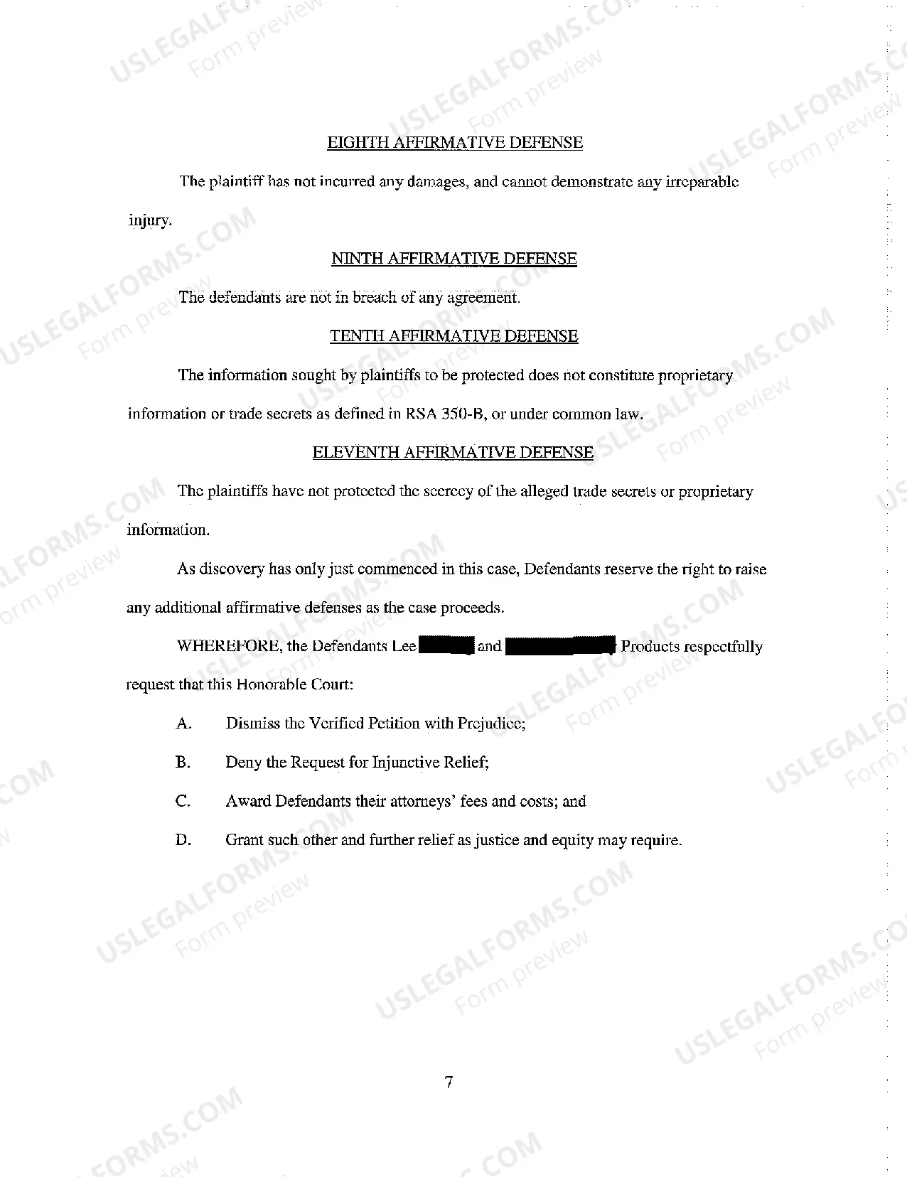 Preview A04 Defendants' Answer to Plaintiff's Verified Petition for Preliminary and Permanent Injunction