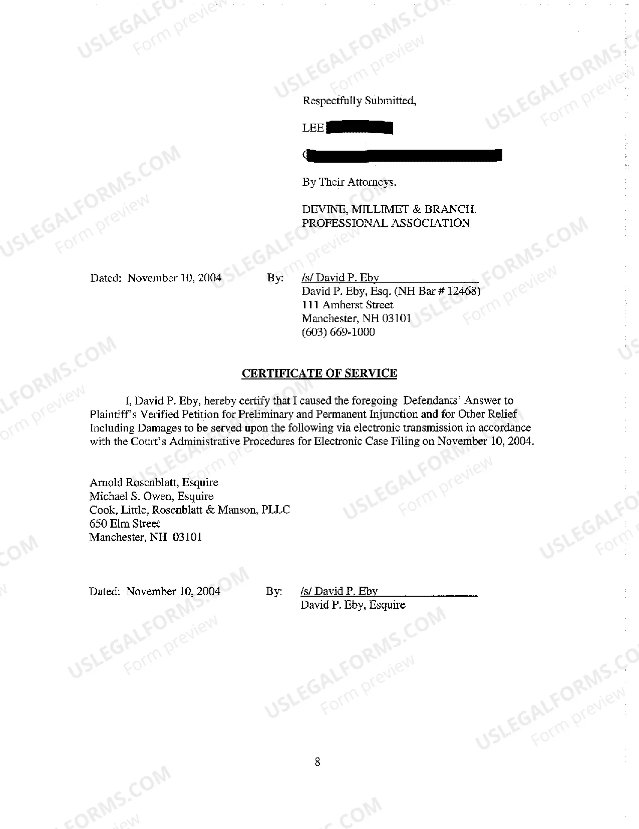 Preview A04 Defendants' Answer to Plaintiff's Verified Petition for Preliminary and Permanent Injunction