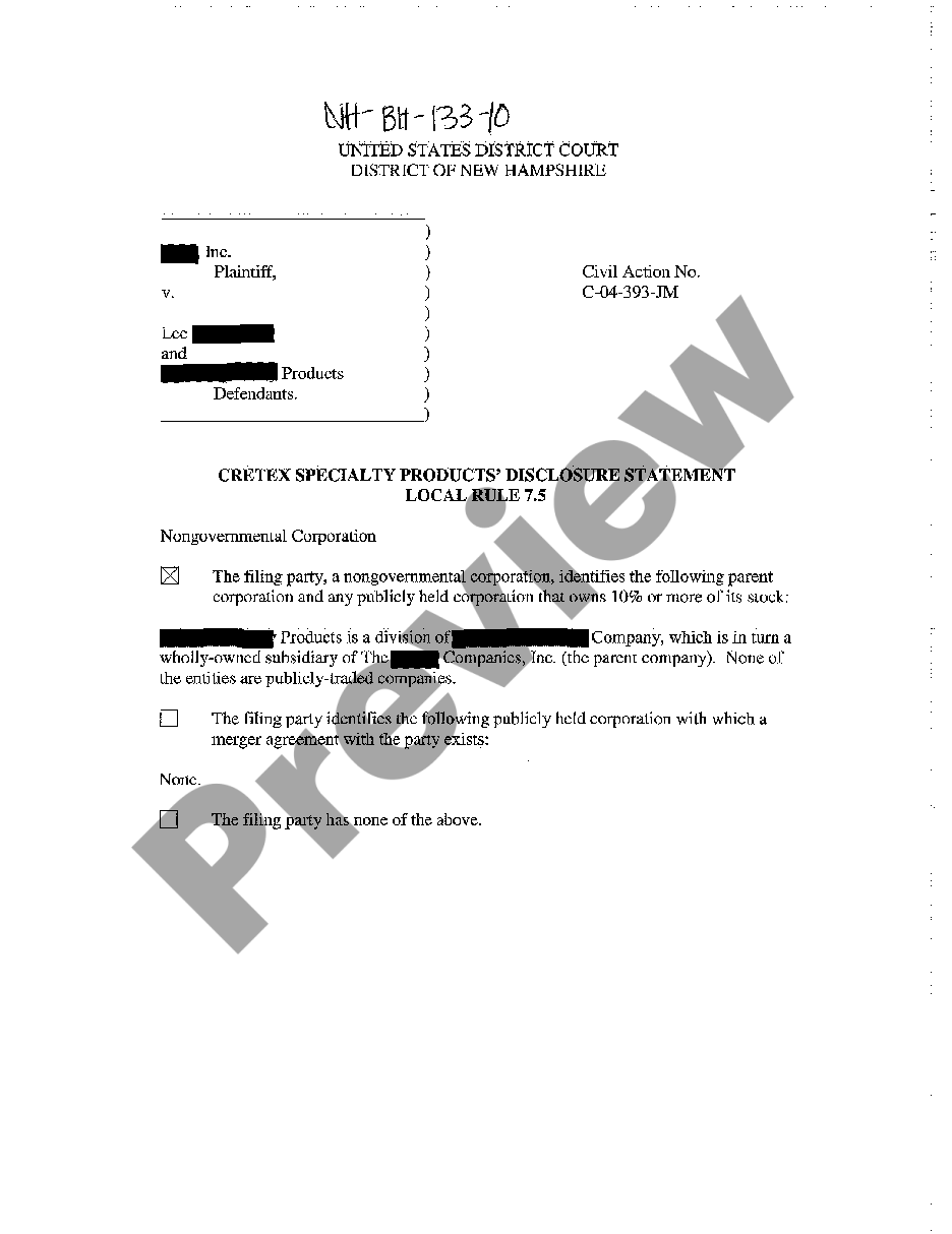 page 0 A11 Defendant's Disclosure Statement Local Rule 7.5 preview