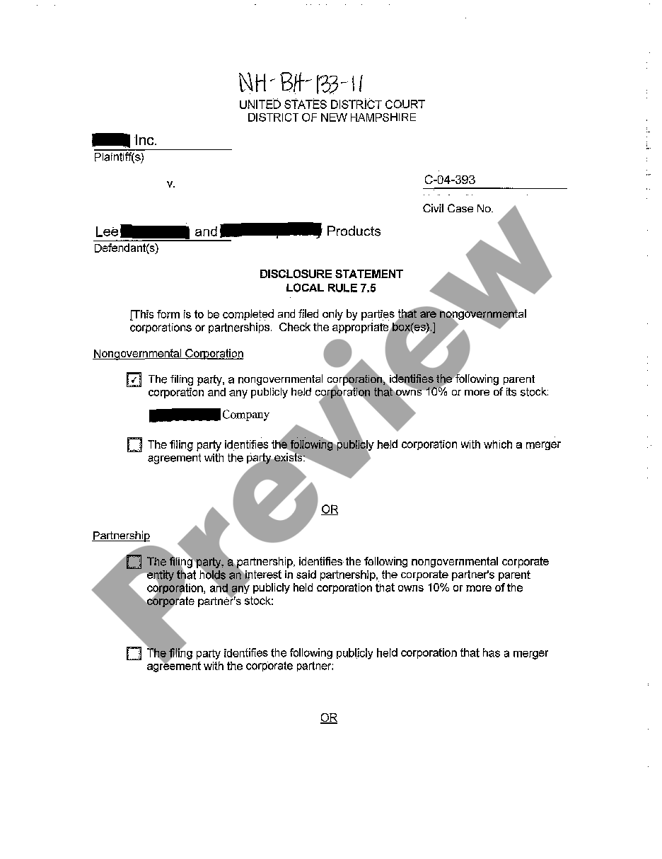 page 0 A12 Plaintiff's Disclosure Statement Local Rule 7.5 preview