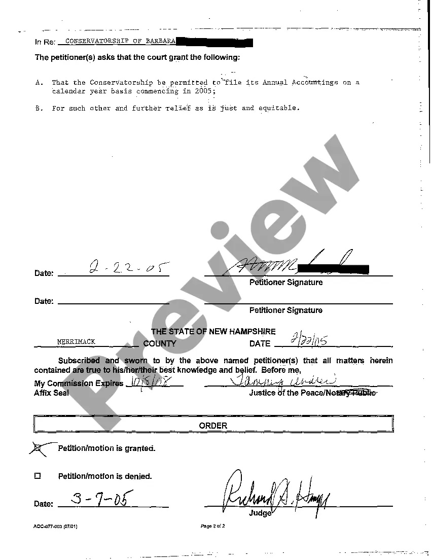 Preview A04 Petition Motion for Conservator ship to File Annual Accountings