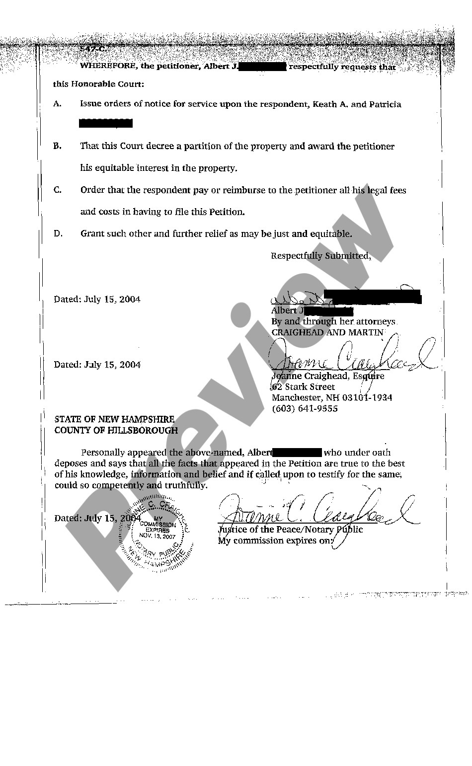 New hampshire petition for partition of property petition for