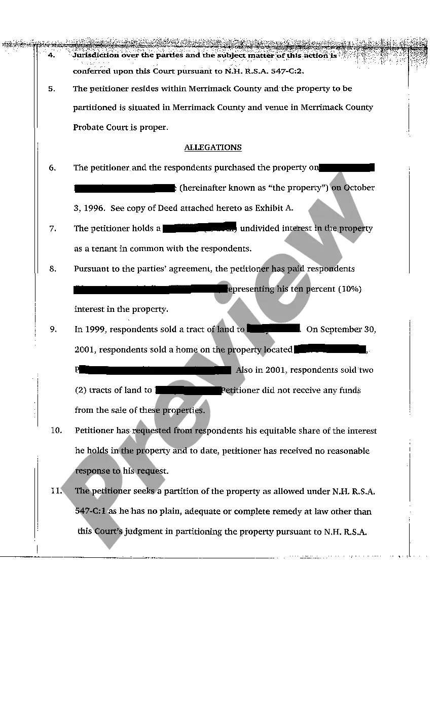 Get A01 Petition for Partition of Property Preview A01 Petition for Partition of Property